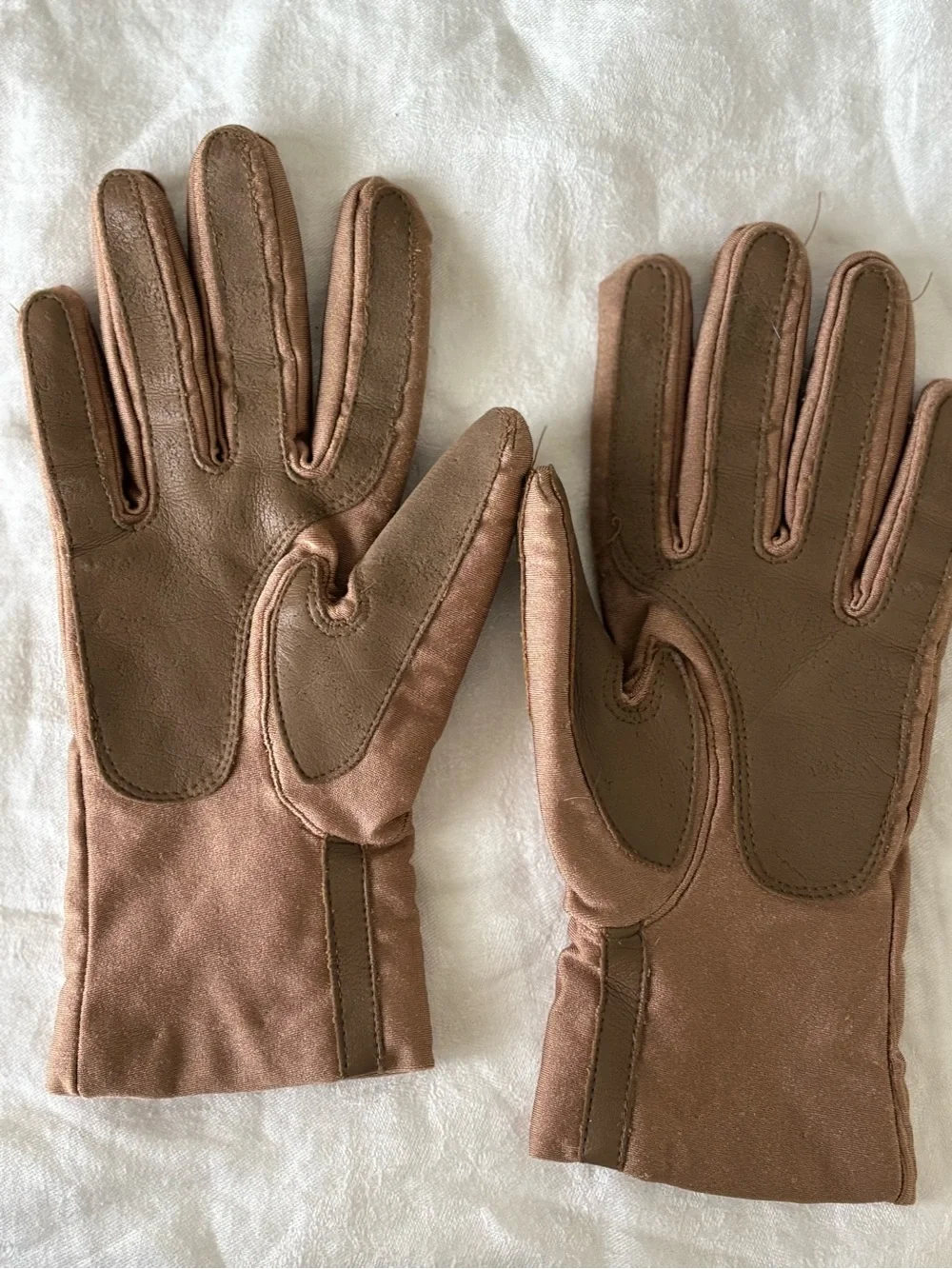 Womens Brown Thinsulate Thermal Insulated Gloves Leather Trim Nylon Spandex S/M